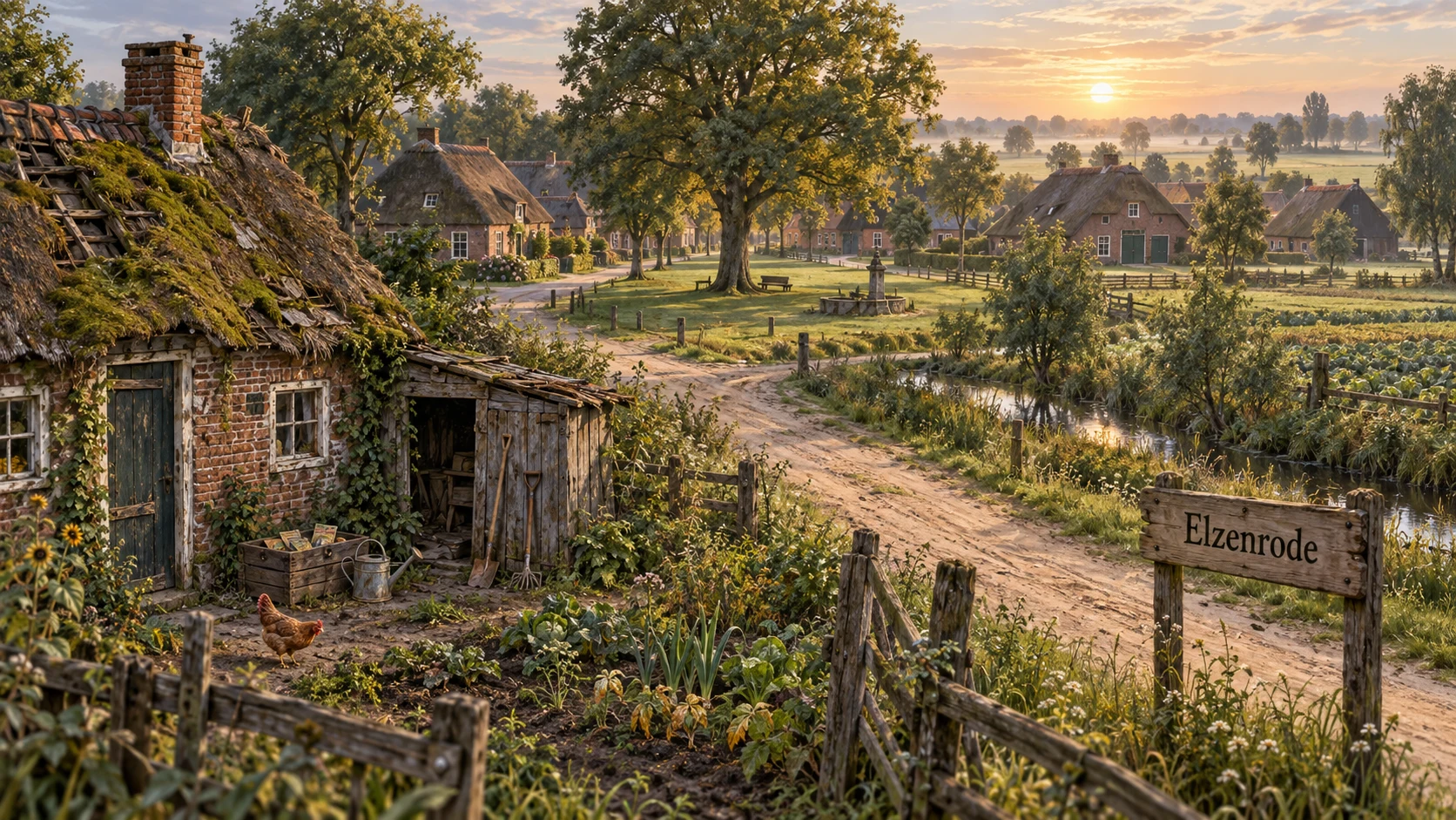 Het landelijke dorp Elzenrode, tussen de bomen en boerderijen